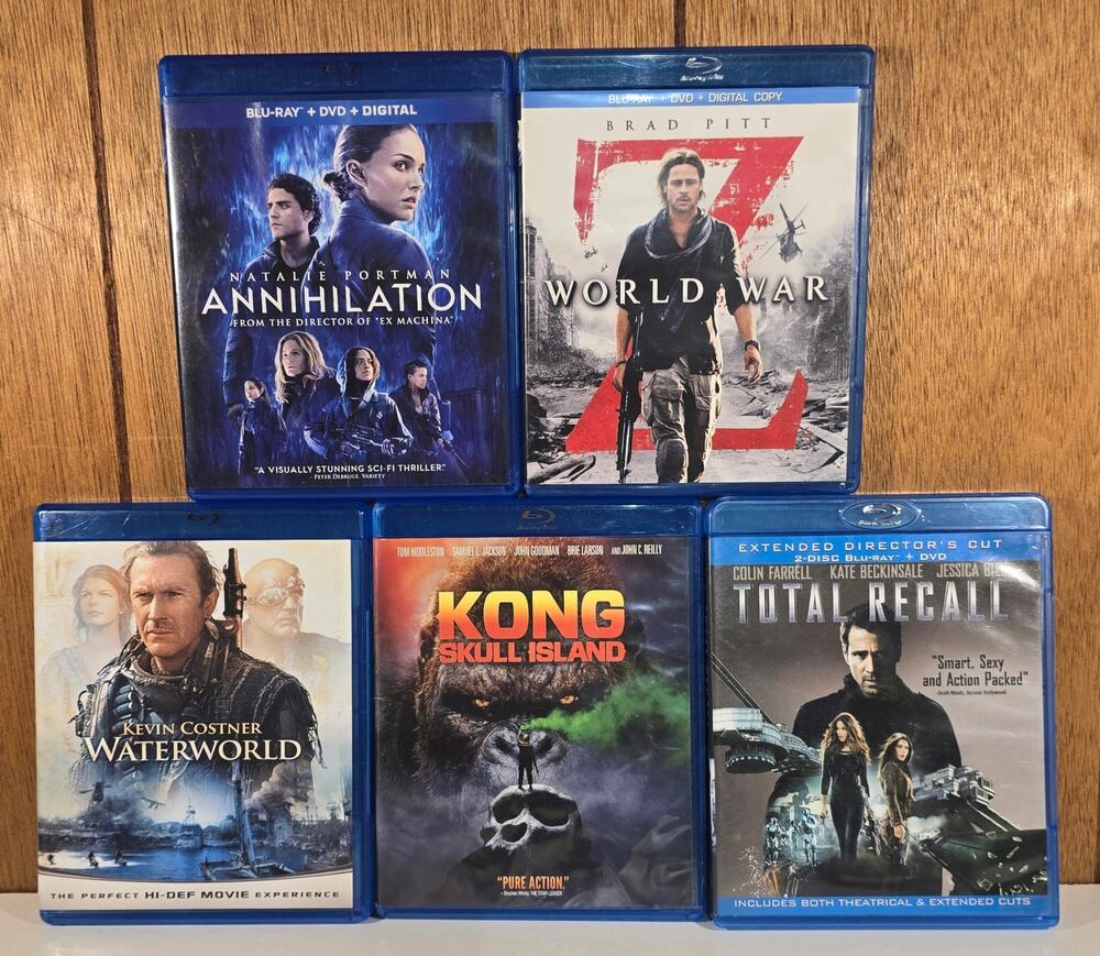 Blu-ray Movie Lot 5 World War Z Kong Skull Island Waterworld Annihilation